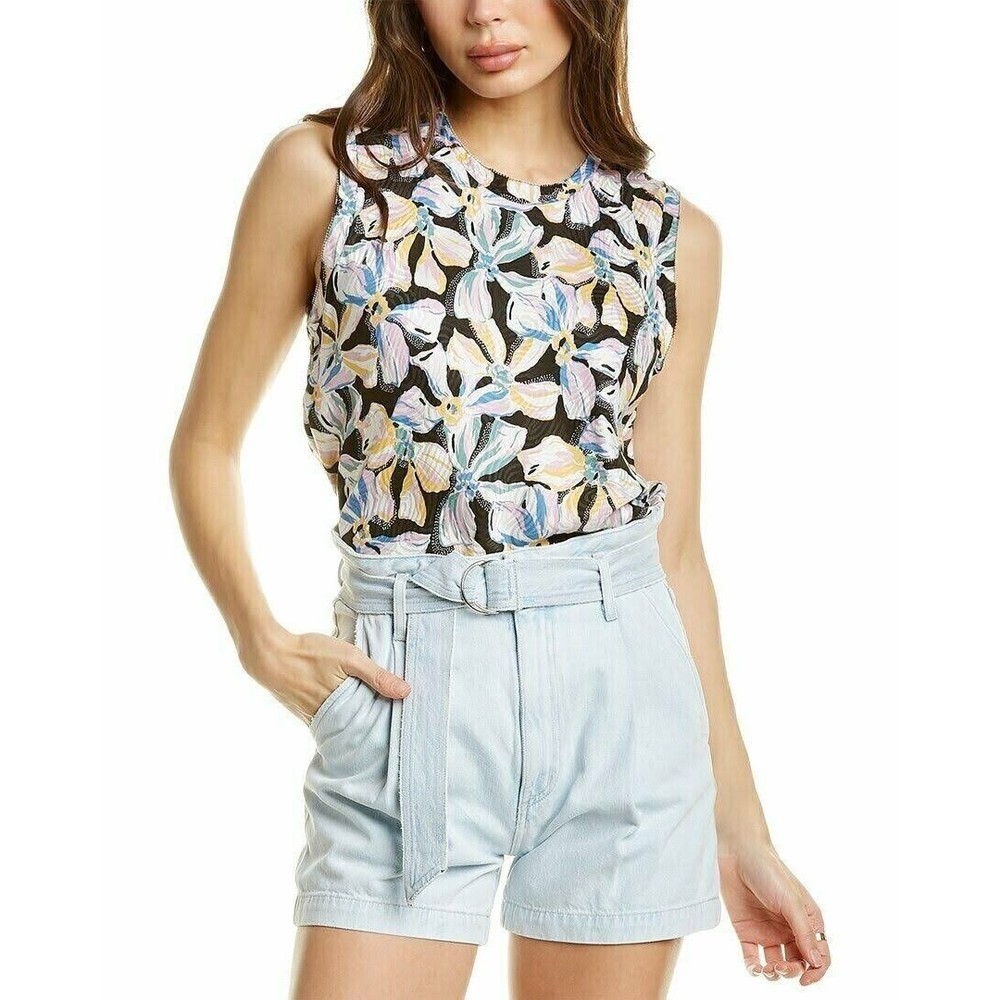 Rebecca Taylor Bow Fleur Silk Blend Blouse Top Size 00‎ Black Floral Sleeveless